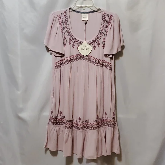 Knox Rose Woman's Flutter Short Sleeve Embroidered A-line Dress - Picture 10 of 14